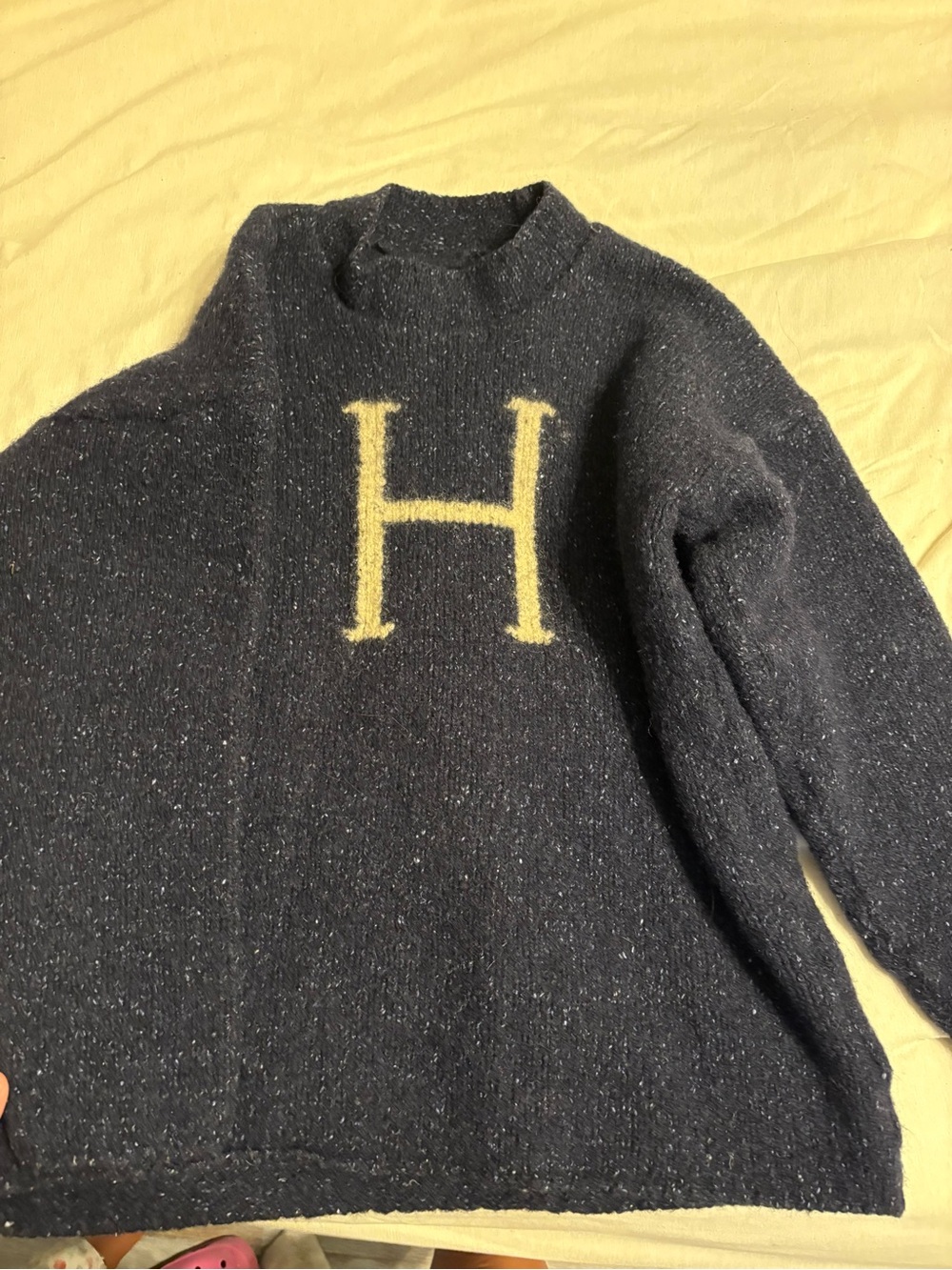 Harry Potter Women's Navy Crewneck Sweater with Yellow H Accent